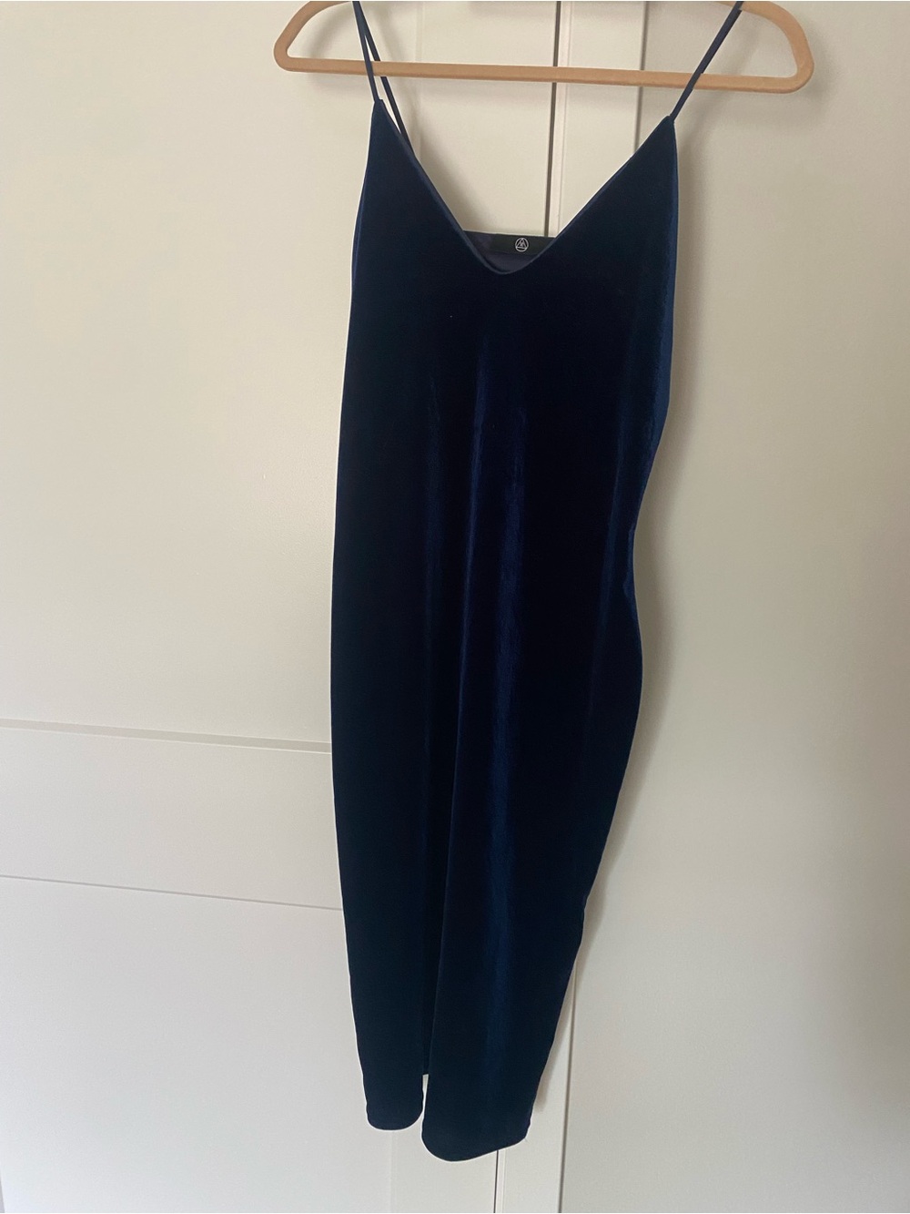 Missguided Navy Velvet Midi Slip Dress with Spaghetti Straps